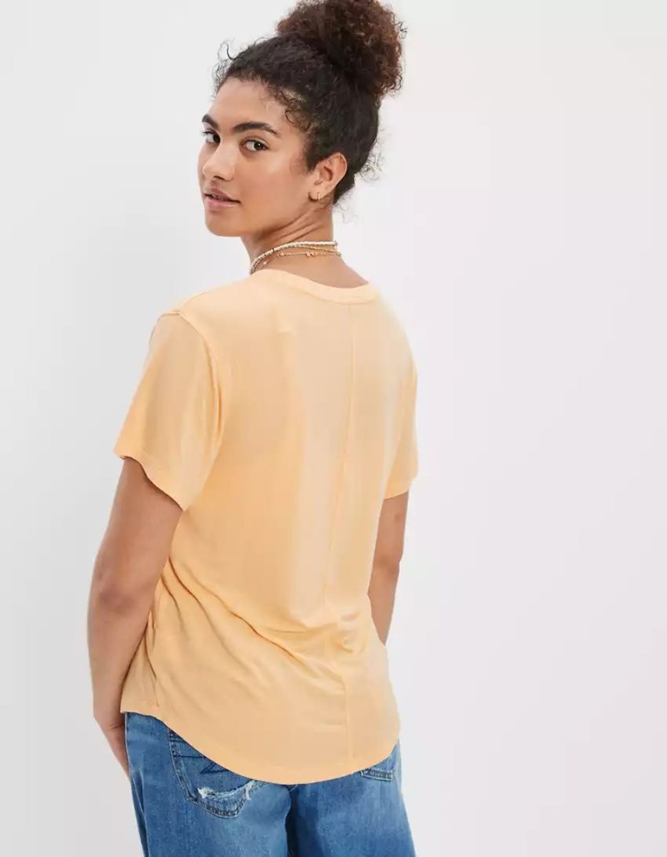 T Shirts American Eagle AE Soft & Sexy V-Neck Pocket Tee Orange Femme | MHZ-40833764